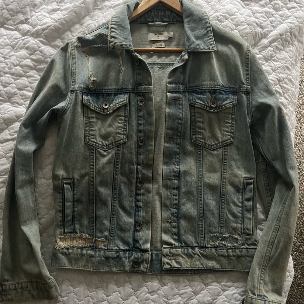 Men's Topman Distressed Denim Jacket Xs